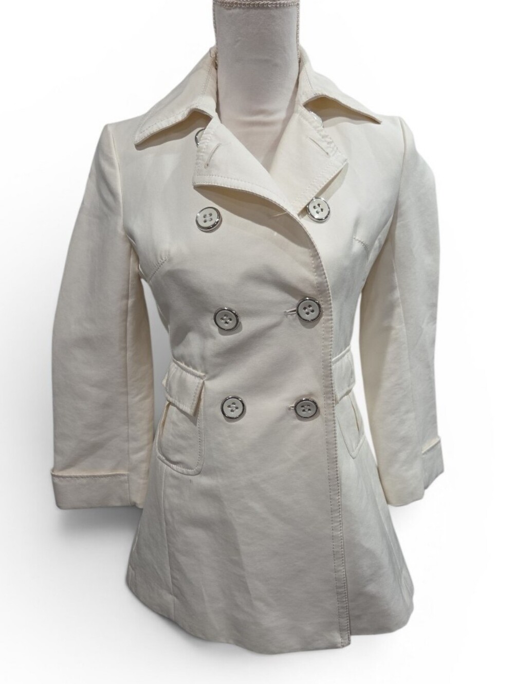 Kenneth Cole Cream Double-Breasted Trench Coat Size XS